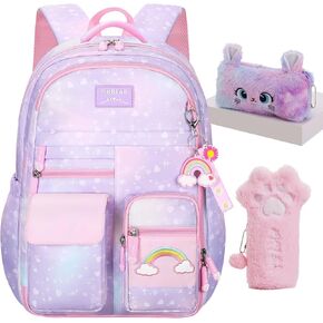 3pcs Girls Backpack,Cute Rabbit School Backpack For Kids Children With Pencil Case (Pink)