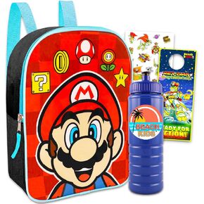 Super Mario Mini Backpack for Boys - Bundle with 11" Mario Mini Backpack Plus Water Bottle, Stickers, and More | Super Mario Backpack for Toddlers