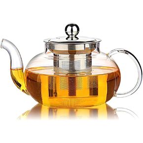 Hiware Glass Teapot with Stainless Steel Infuser & Lid, Borosilicate Glass Tea Pot Stovetop Safe, Blooming & Loose Leaf Teapots, 27 Oz