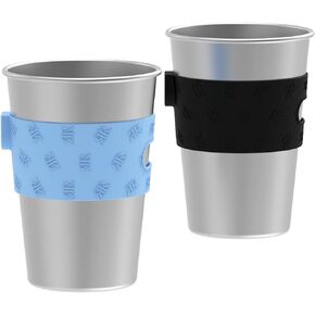 Rich&Ray 12oz Magnetic Hanging Cups, Magnetic Fridge Stainless Steel Cup, Ruesuable Stainless Steel Cups with Silicone Cup Holder for Refrigerator or Water Coolers, 2Pack (Black+Blue)