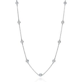 AVELI Large 5mm Lab Created Diamond By the Yard Station Necklace in Bezel Set Round Brilliant Cut Stones - Hypoallergenic Chain Jewelry with Timeless Diamond-Like Pendant