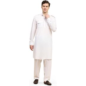 SKAVIJ Men Cotton Pathani Kurta Pajama Set Indian Casual Dress Set