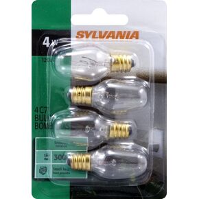 SYLVANIA Incandescent Light Bulb, C7, 4W, Candelabra Base, 15 Lumens, 2850K, Non-Dimmable, Clear, Soft White - 4 Pack (13549)