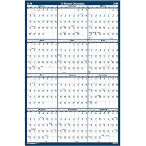2023-2024 House of Doolittle 37-inch x 24-inch Academic Yearly Wet-Erase Wall Calendar, Reversible, Blue (395-24)