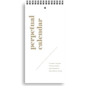 Perpetual Calendar, 5" x 10" Minimalist Special Event Reminder Calendar Book, Sprial Monthly and Daily Wall Hanging Organizer for Important Dates, Birthdays, Anniversaries (Gold)