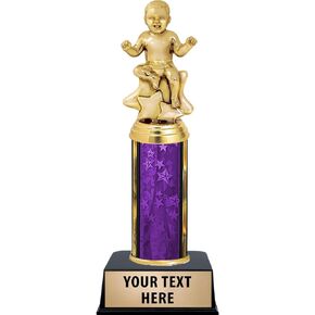 Crown Awards 11" Baby with Stars - Purple Stars Column Trophy - Add Your Own Engraving