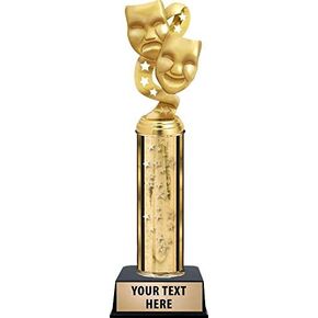 Crown Awards Drama Masks With Stars Trophies - Gold Stars Drama Masks With Stars Trophy With Custom Engraving Prime