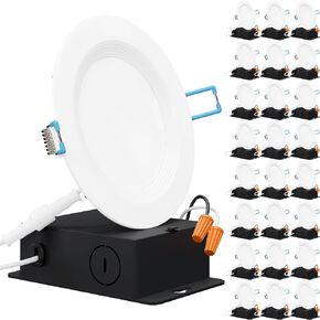 Sunco Lighting 24 Pack 4 Inch Ultra Thin LED Recessed Ceiling Lights, Baffle Trim, Selectable CCT 2700K/3000K/3500K/4000K/5000K Dimmable 10W, Wafer Thin, Canless with Junction Box