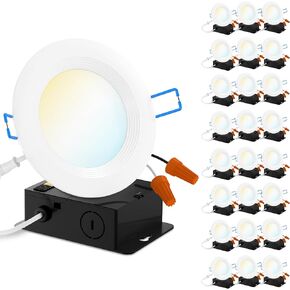 Sunco Lighting 24 حزمة 4 بوصات مصابيح سقف غائرة LED رفيعة للغاية، حافة يربك، CCT قابلة للتحديد 2700K/3000K/3500K/4000K/5000K قابلة للتعتيم 10 وات، رقاقة رقيقة، بدون علبة مع صندوق توصيل