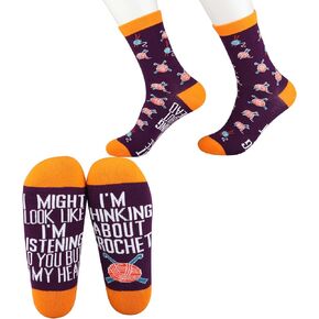 CMNIM 2 Pairs Crochet Socks Crocheter Gifts I'm Thinking About Crochet Novelty Socks Gifts for Crochet Lover Knitting Gifts