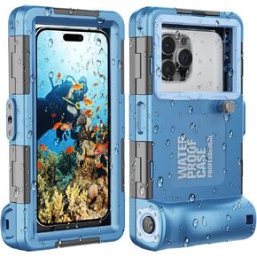 Underwater Snorkeling Diving Phone Case for iPhone 15/14/13/12/11 Pro Max/XR/XS/X Samsung Galaxy S24/S23/S22/S21，[50ft/15m] Professional Scuba Dive Waterproof Case Underwater Photo Video Cove Blue