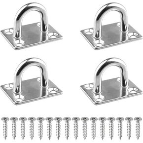 4 Pcs 316 Stainless Steel Ceiling Hook Square Pad Eye Plate Marine Hardware Wall Mount Hooks Hanger with Screws