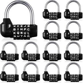 Shimeyao Gym Locker Lock 5 Digit Combination Lock Your Own Word 5 Letter Lock for School Gym Sports Locker, Safety Padlock for Toolbox, Hasp Cabinet Storage, Black (12 Pcs)