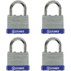 BRINKS - 40mm Laminated Steel Keyed Padlock, 4-Pack - Chrome Plated with Hardened Steel Shackle