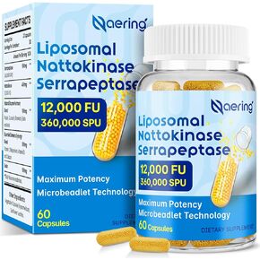 Liposomal Nattokinase 12,000 FU Serrapeptase 360,000 SPU Enzyme Supplement - Enriched with Synergistic Enzymes and Nutrient Blend & Inulin for Circulatory, Gut, Digestion 60 Capsules (2 Bottle)