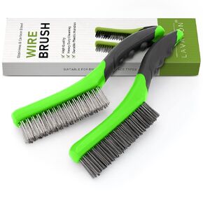 Wire Brush Set-Heavy Duty Stainless & Carbon Steel Bristles with Plastic Handle Grip for Rust, Wielding Slag, Dirt & Paint Scrubbing with Deep Cleaning – 10 Inches, Large (Pack of 2-Red)