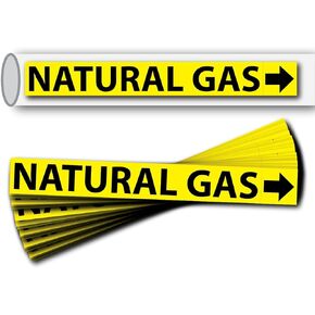 (25 Pack) Natural Gas Pipe Labels Stickers with Arrows, Self Sticking 6mil PVC Natural Gas Pipe Markers for Pipes, Inspections, Detector, Regulator and Heaters (2" x 12")