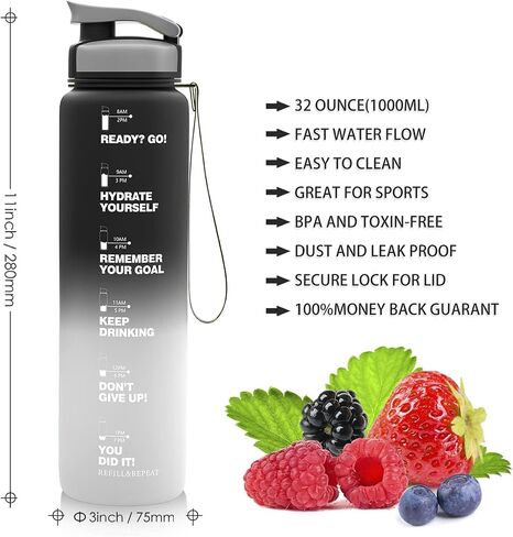 ZORRI 32 OZ Water Bottles, BPA Free Leak Proof Motivational Times Tracking Sports Bottle, Reusable Tritan Plastic Water Jug for Sports & Outdoors, Gym, Yoga, Workout, School, Office in Saudi Arabia