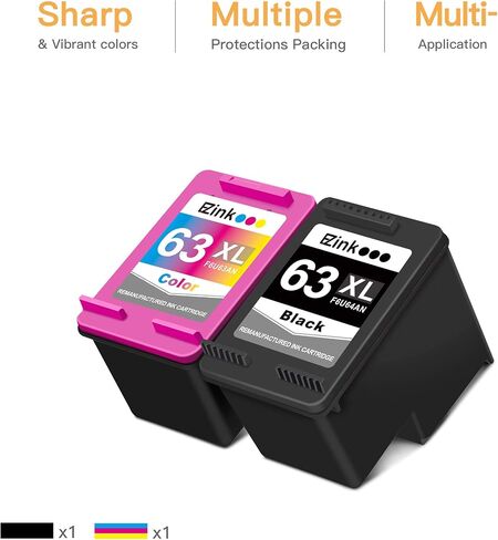 E-ZInk (TM) Remanufactured Ink Cartridge Replacement for HP 63XL 63 XL to use with Officejet 3830 5255 4650 3833 Envy 4520 Deskjet 1112 3637 3630 3634 Printer (1 Black, 1 Tri-Color) in Saudi Arabia