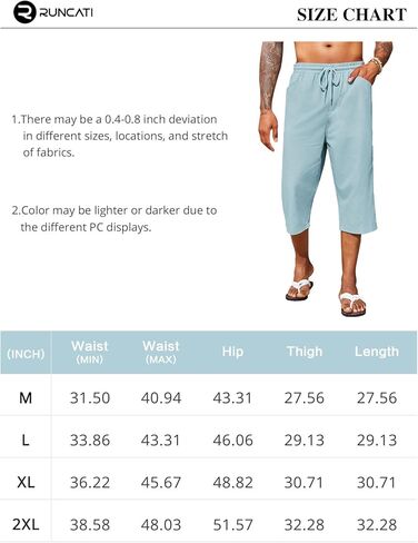 Runcati رجل الحريم كابري السراويل عارضة مرونة الخصر القطن 3/4 السراويل الصيف الشاطئ اليوغا مدبب السراويل in Kuwait