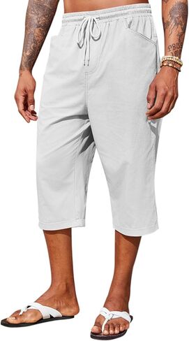 Runcati رجل الحريم كابري السراويل عارضة مرونة الخصر القطن 3/4 السراويل الصيف الشاطئ اليوغا مدبب السراويل in Kuwait