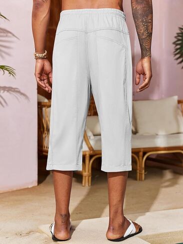 Runcati رجل الحريم كابري السراويل عارضة مرونة الخصر القطن 3/4 السراويل الصيف الشاطئ اليوغا مدبب السراويل in Kuwait