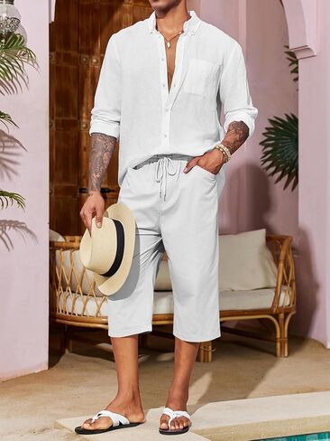 Runcati رجل الحريم كابري السراويل عارضة مرونة الخصر القطن 3/4 السراويل الصيف الشاطئ اليوغا مدبب السراويل in Kuwait