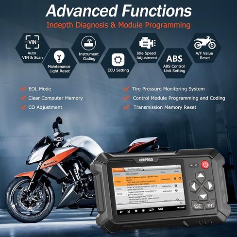 Motorcycle All System Diagnostic Tool, Oil Service Reset, OBDPROG Moto 100 Motorcycle Scanner for Ducati KtmTriumph Yamaha Honda Automotive OBD Code Reader, Unlimited Auto VINs, 5.0 Touch Screen in Saudi Arabia