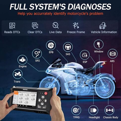 Motorcycle All System Diagnostic Tool, Oil Service Reset, OBDPROG Moto 100 Motorcycle Scanner for Ducati KtmTriumph Yamaha Honda Automotive OBD Code Reader, Unlimited Auto VINs, 5.0 Touch Screen in Saudi Arabia