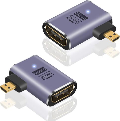 Poyiccot Micro HDMI to HDMI Adapter 8K, 90 Degree Micro HDMI Male to HDMI Female Adapter, Up & Down Angle Micro HDMI 2.1 Adapter with Bidirectional 48Gbps High Speed for Hero 7/Raspberry Pi 4, 2pack in Saudi Arabia