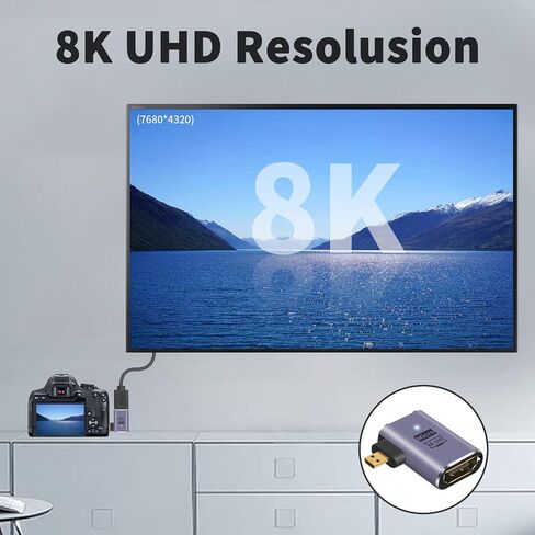 Poyiccot Micro HDMI to HDMI Adapter 8K, 90 Degree Micro HDMI Male to HDMI Female Adapter, Up & Down Angle Micro HDMI 2.1 Adapter with Bidirectional 48Gbps High Speed for Hero 7/Raspberry Pi 4, 2pack in Saudi Arabia