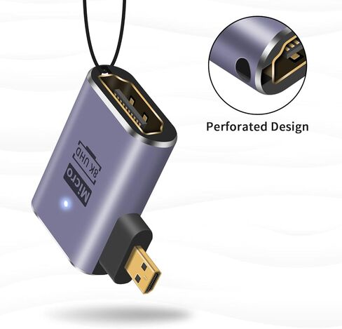 Poyiccot Micro HDMI to HDMI Adapter 8K, 90 Degree Micro HDMI Male to HDMI Female Adapter, Up & Down Angle Micro HDMI 2.1 Adapter with Bidirectional 48Gbps High Speed for Hero 7/Raspberry Pi 4, 2pack in Saudi Arabia