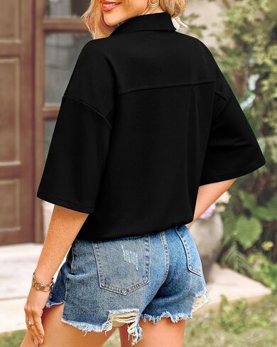 BTFBM Women Button Down Shirts Summer Casual Short Sleeve Side Slit High Low Hem Loose Fit Collared Shirt Blouse Top in Saudi Arabia