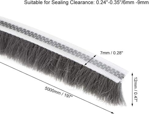 Brush Weather Stripping 7mmx6mm Self Adhesive Sealing Windproof Seal Strip Length 5M Weatherstrip Sweep Brushes for Door Window Gray in Saudi Arabia
