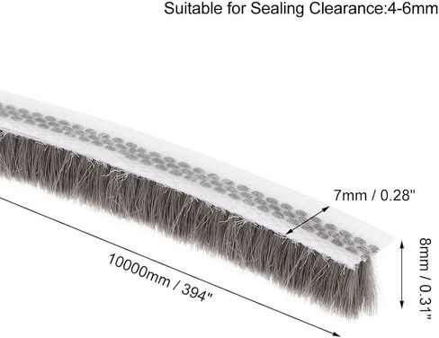 Brush Weather Stripping 7mmx6mm Self Adhesive Sealing Windproof Seal Strip Length 5M Weatherstrip Sweep Brushes for Door Window Gray in Saudi Arabia