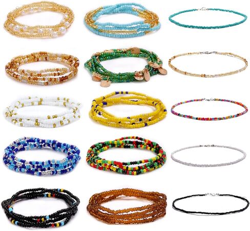 الجسم/البطن/سلسلة الخصر قابلة للتمدد للنساء مقاس كبير خرز الخصر الأفريقي حول القلادة/الخلخال/سوار المعصم مجوهرات صيفية in Kuwait