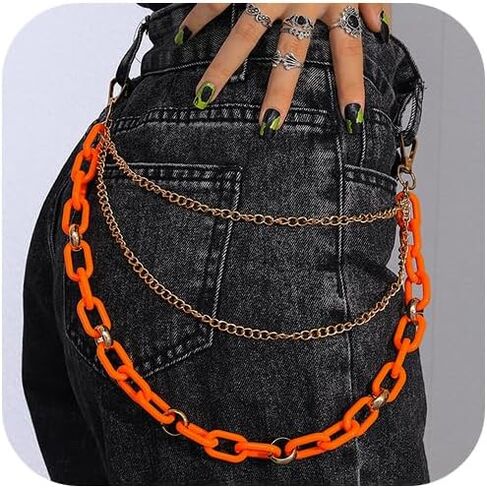 Layered Acrylic Pant Chains Orange Trousers Chains Hip Hop Jean Chain for Women and Girls (orange) in Saudi Arabia