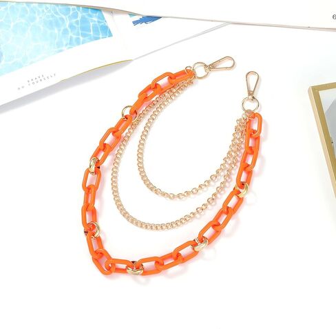 Layered Acrylic Pant Chains Orange Trousers Chains Hip Hop Jean Chain for Women and Girls (orange) in Saudi Arabia