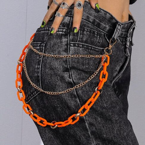 Layered Acrylic Pant Chains Orange Trousers Chains Hip Hop Jean Chain for Women and Girls (orange) in Saudi Arabia