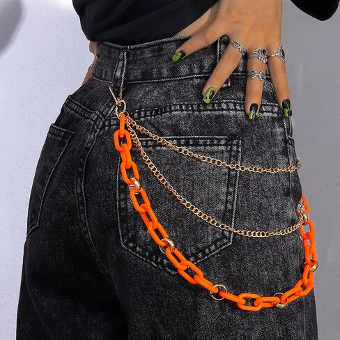 Layered Acrylic Pant Chains Orange Trousers Chains Hip Hop Jean Chain for Women and Girls (orange) in Saudi Arabia