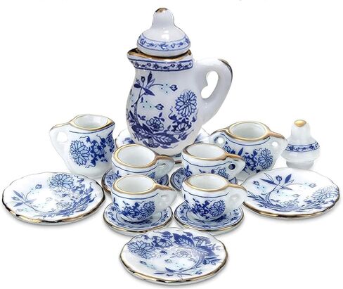 15 قطعة من أكواب الشاي الصغيرة من البورسلين، مجموعة أطباق إبريق الشاي المصغرة بمقياس 1:12، مجموعة شاي صغيرة بنمط الأزهار الرجعية لإكسسوارات مطبخ بيت الدمية ومستلزمات ألعاب الدمية in Kuwait