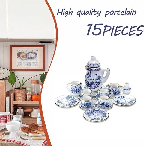 15 قطعة من أكواب الشاي الصغيرة من البورسلين، مجموعة أطباق إبريق الشاي المصغرة بمقياس 1:12، مجموعة شاي صغيرة بنمط الأزهار الرجعية لإكسسوارات مطبخ بيت الدمية ومستلزمات ألعاب الدمية in Kuwait