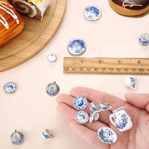 15 قطعة من أكواب الشاي الصغيرة من البورسلين، مجموعة أطباق إبريق الشاي المصغرة بمقياس 1:12، مجموعة شاي صغيرة بنمط الأزهار الرجعية لإكسسوارات مطبخ بيت الدمية ومستلزمات ألعاب الدمية in Kuwait