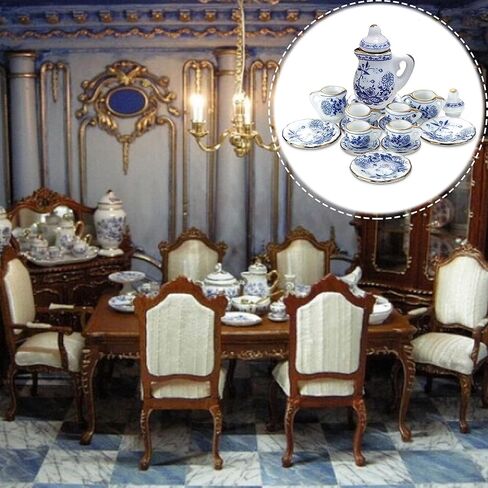 15 قطعة من أكواب الشاي الصغيرة من البورسلين، مجموعة أطباق إبريق الشاي المصغرة بمقياس 1:12، مجموعة شاي صغيرة بنمط الأزهار الرجعية لإكسسوارات مطبخ بيت الدمية ومستلزمات ألعاب الدمية in Kuwait