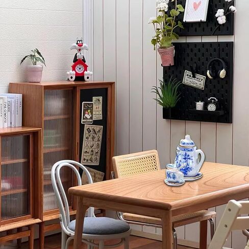 15 قطعة من أكواب الشاي الصغيرة من البورسلين، مجموعة أطباق إبريق الشاي المصغرة بمقياس 1:12، مجموعة شاي صغيرة بنمط الأزهار الرجعية لإكسسوارات مطبخ بيت الدمية ومستلزمات ألعاب الدمية in Kuwait