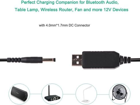 DC 5V to DC 12V USB Voltage Step Up Converter Cable, Power Supply Adapter Cable with DC Jack 5.5 x 2.5mm or 5.5 x 2.1mm, USB 5V to DC 12V Cable - 5ft [NOT Suitable for High Current Equipment] in Saudi Arabia