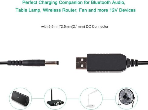 DC 5V to DC 12V USB Voltage Step Up Converter Cable, Power Supply Adapter Cable with DC Jack 5.5 x 2.5mm or 5.5 x 2.1mm, USB 5V to DC 12V Cable - 5ft [NOT Suitable for High Current Equipment] in Kuwait