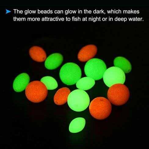 PATIKIL Glow Fishing Beads Plastic Oval Rubber Luminous Fishing Bait Eggs Rig Bead Tackle Lures Accessory with Box in Saudi Arabia