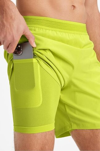 شورت Fabletics الرجالي The Fundamental (مبطن)، التمرين، الجري، التدريب، صالة الألعاب الرياضية، اليوغا، خفيف الوزن للغاية، رياضي، درزة داخلية 5 بوصات، M، Zest in Saudi Arabia