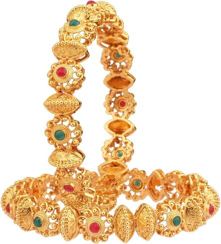 Efulgenz Gold Tone Indian Bangle Set for Women Antique Bangle Set Indian Gold Tone Crystal Floral Bangles Bracelet Indian Bridal Jewelry for Wedding Bollywood Fashion Jewelry in Kuwait